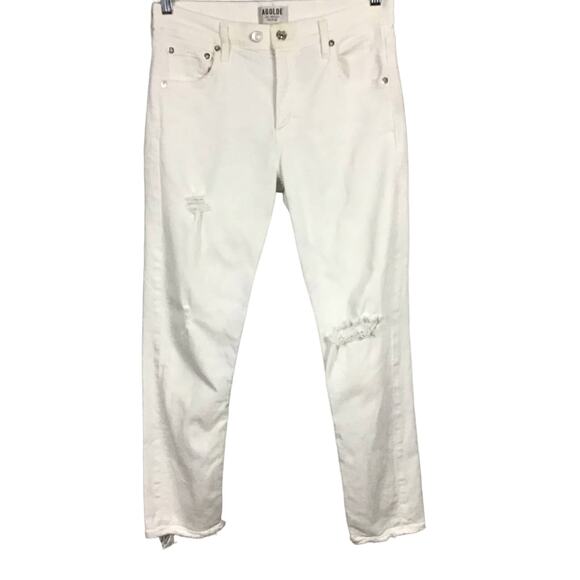 AGOLDE Isabel Mid Rise Prism White Distressed Raw Hem Slim Straight Jeans sz 27 - Picture 3 of 13